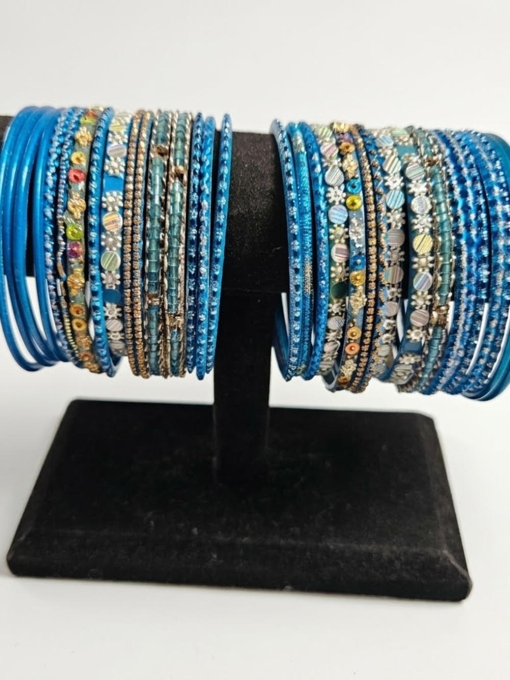 Blue Indian Bangle Bracelet Stack Set 33 Pc Boho Bollywood Churi Ethnic Jewelry